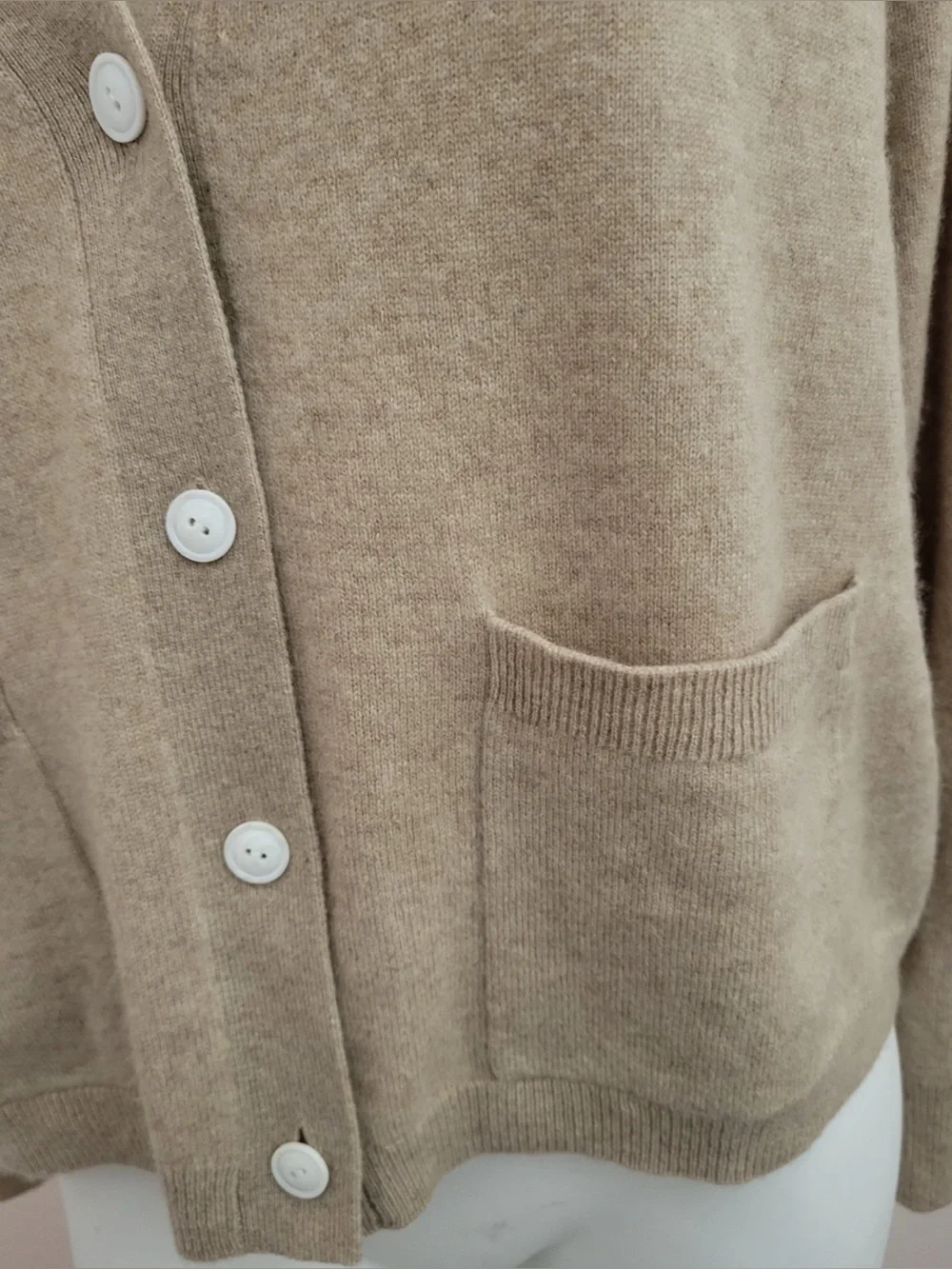 J.Crew Cashmere Patch-Pocket Cardigan Sweater M Neutral Tan Heather Stone